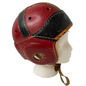 Vtg Hutch Leather Football Helmet Red Black Classic 1940s Sports Memorabilia USA